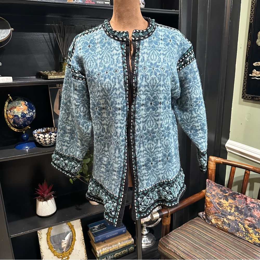 Skyr Nordic Wool Cardigan – Green & Black – Fits Small/Medium